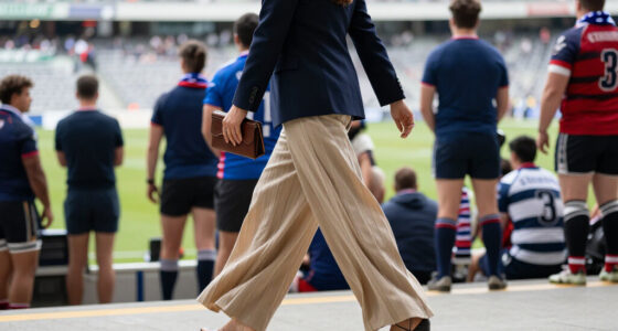 Princess Kate Dresses Up A Pair Of Comfy Wide-Leg Pants For A Trip To The Rugby Pitch