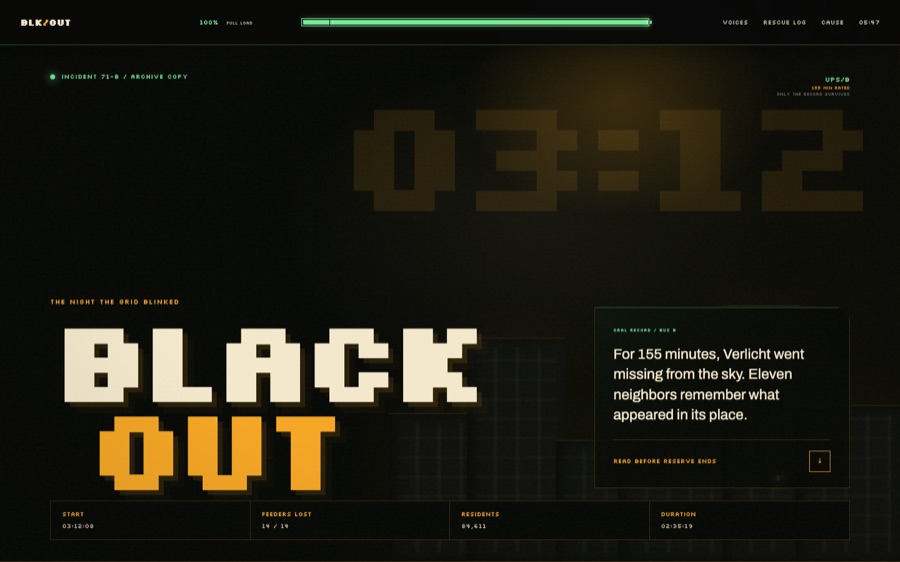 BLACKOUT — 03:12–05:47, Verlicht